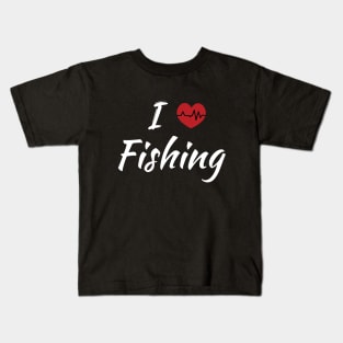 I Love Fishing Red Heartbeat Kids T-Shirt